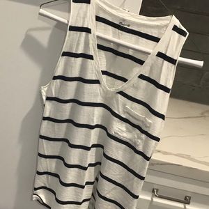 Madewell Striped Sleeveless V-Neck Pocket Whisper Cotton Tank, XXS